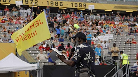 Solomon Davies Ikhuiwu at the God Heal Our Land event at Tim Horton's Field Sunday August 4, 2024