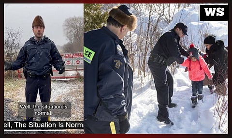 Officers assisting illegal immigrants into Canada at Roxham Rd., Quebec