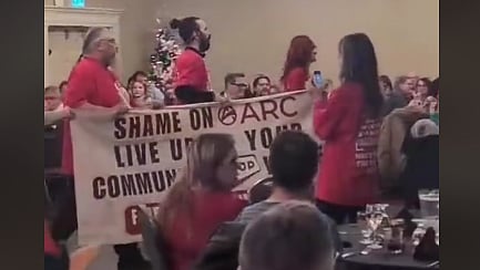 On Dec 14 Striking SEIU Co-Op workers crashed the company Christmas party in Vernon, BC with demands
