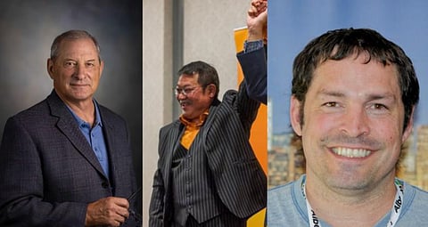 John Middleton-Hope (left), Rob Miyashiro (centre) and Layton Veverka (right) are running in the Lethbridge-West by-election.