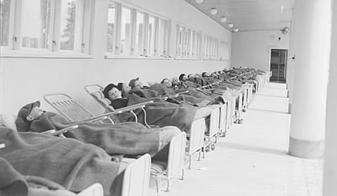 Indigenous children in a TB sanatorium, 1950s. Columnist Brian Giesbrecht shows that contra the narrative, many children contracted TB on their home reserves before arriving at the schools. It was at the school that they received care