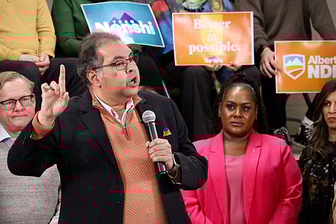 Alberta NDP leader Naheed Nenshi at his nomination meeting in Edmonton 