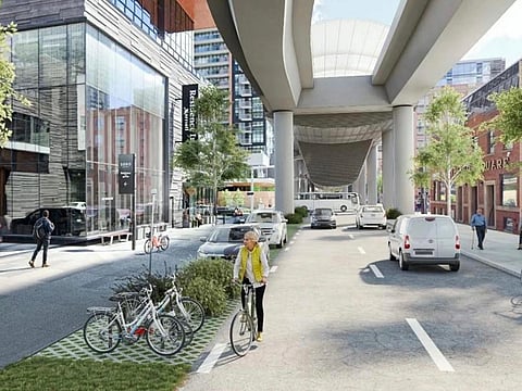 Elevated Green Line over 10 Avenue in Calgary