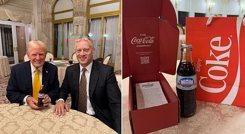 Donald Trump, a huge fan of Diet Coke, is presented with a commemorative bottle for his inauguration four years to the day after the company criticized him for the Jan. 6 attack on the US Capitol.