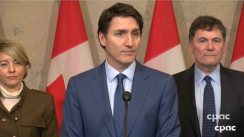 Foreign Affairs Minister Mélanie Joly, Prime Minister Justin Trudeau, Finance Minister Dominic LeBlanc
