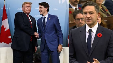 President Donald Trump, Prime Minister Justin Trudeau, Opposition leader Pierre Poilievre. Writer 
Mark MacDonald says this isn't going well for Trudeau — or Canada's economy