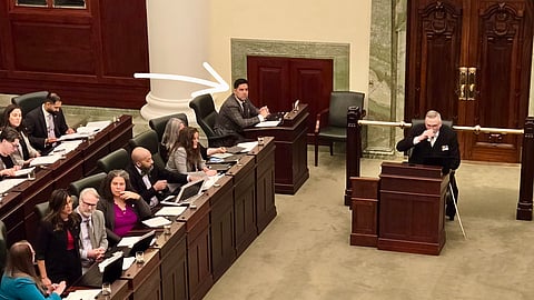 Former UCP MLA, now independent, Scott Sinclair (Lesser Slave Lake) sitting next to the NDP in the Alberta Legislature