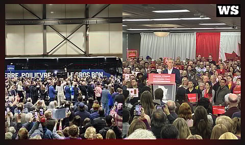 WATCH: Poilievre, Carney each draw sizeable crowds at Tuesday night rallies 