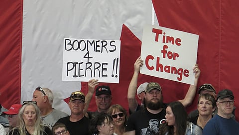 Boomers 4 Pierre in Penticton, BC. Sadly most polls show strong support among boomers for Carney. Dan McTeague cries out 'No!'