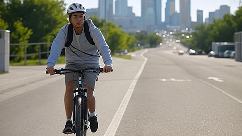 A rendering of a cyclist on a bike lane
