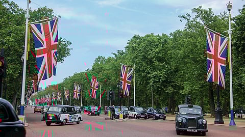 British flags in London