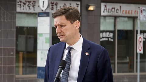 Premier David Eby at the scene of the attack in Vancouver