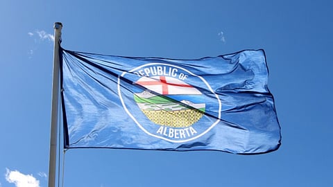 Flag of the Republic of Alberta, flying on private property in southern Alberta