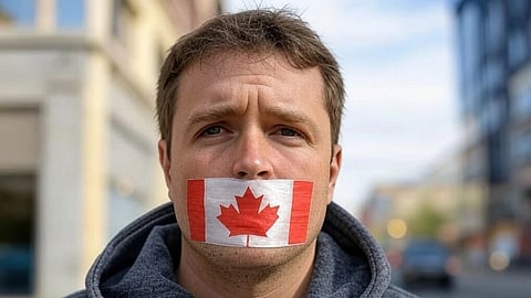 A rendering of a Canadian man, silenced by government legislation