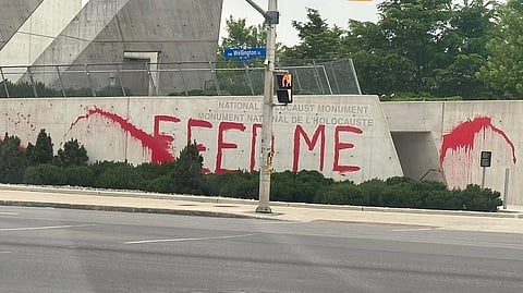 National Holocaust Memorial vandalized with "FEED ME"