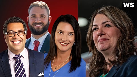 Naheed Nenshi (NDP),  
Cameron Davies (Republican Party of Alberta),Tara Sawyer (United Conservative Party), Premier Danielle Smith