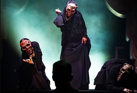 The three witches in Shakespeare's 'Macbeth,' as imagined by the Quintessence Theatre Group
