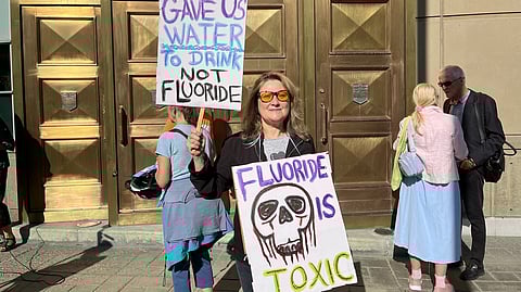 Anti-fluoride protesters at Calgary Court Centre