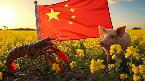 China Flag, Canola, Pig, and Lobster