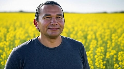 Wab Kinew in Canola Field