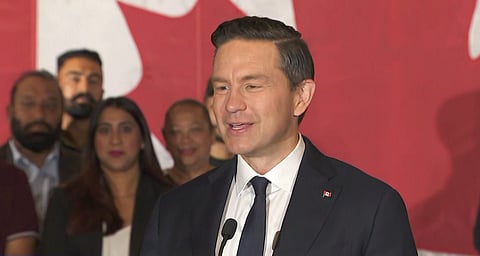 Pierre Poilievre addresses reporters in Surrey B.C