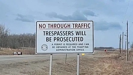 A billboard at one of the entrances to Tsuut'ina Nation.