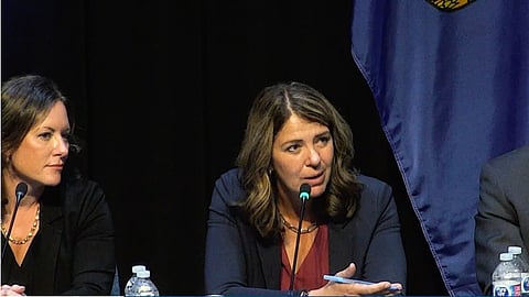 Premier Smith was front and centre at the Alberta Next panel in Fort McMurray on Aug. 26. 