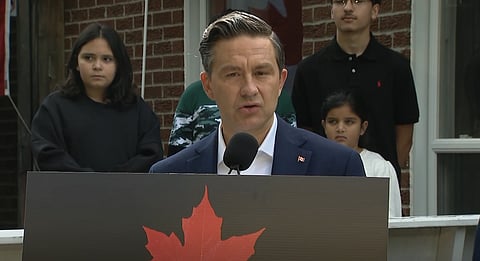 Poilievre speaks to reporters in Brampton