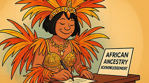 A stylized cartoon image of Toronto mayor Olivia Chow giving an African ancestry acknowledgement 