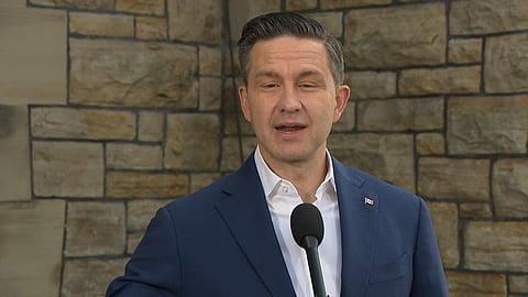 Pierre Poilievre speaks to reporters in Ottawa on Friday