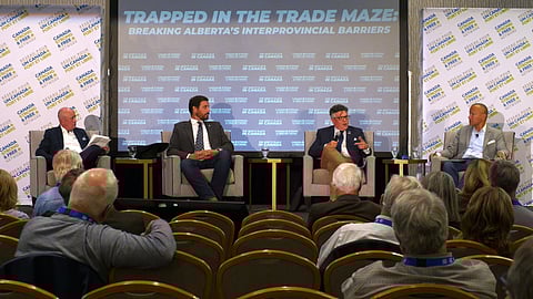 Bernie Morton (left), Damien Kurek, Marco Navarro-Genie, and Carlo Dade (right) at the CSFN conference in Calgary on Sept. 6. 