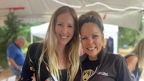 Bryony Dixon (left) has been barred from the premises of her son's middle school. 