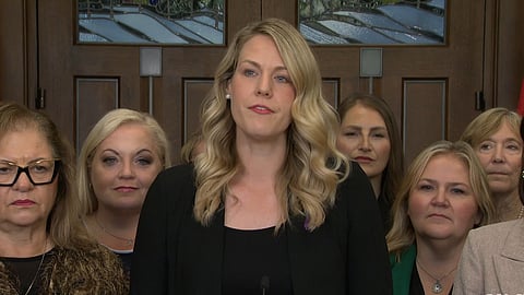 Conservative MP Rachael Thomas spoke to reporters in parliament on Tuesday