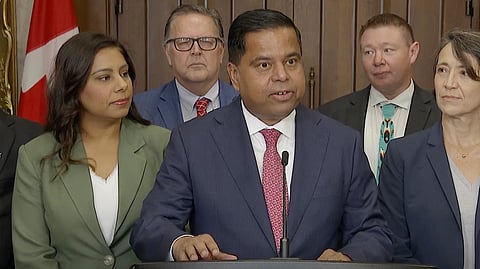 Gary Anandasangaree at a press conference on Sept. 23. 