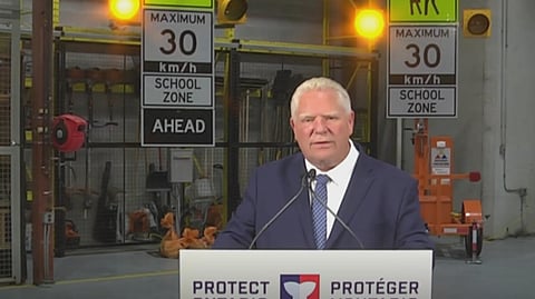 Doug Ford speaking to reporters in Vaughn on Thursday