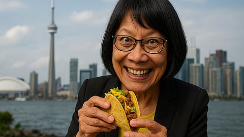 An AI generation of a fictional character acting enthused with her Taco