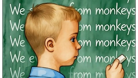 Student writing on chalk board