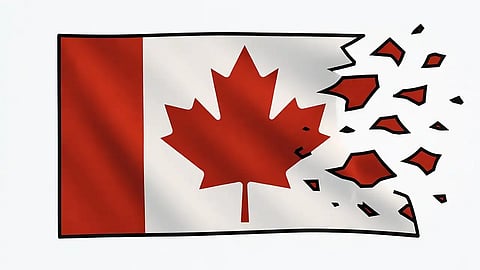Canadian flag crumbling