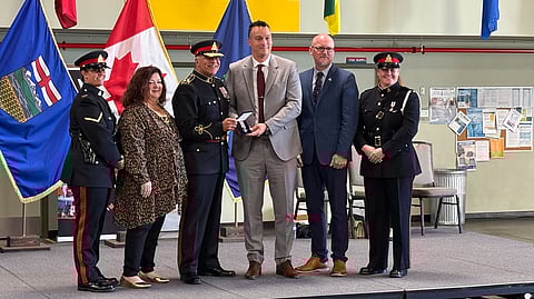 Blaine Hyggen (Second to the right) at the 2025 Lethbridge Police Service medal ceremony