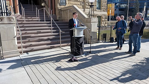 Jeromy Farkas at his first press conference as mayor since the Oct. 20 election