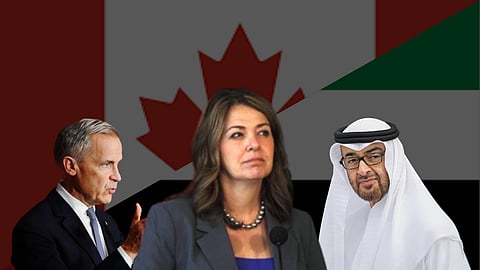 Dannielle Smith, Mark Carney, and Mohamed bin Zayed Al Nahyan. 