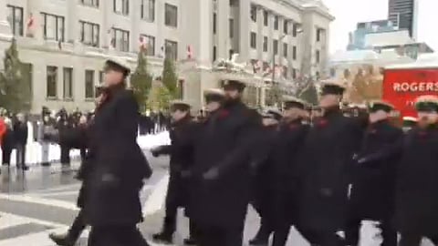 Soldiers marching in London, clearly out of step
