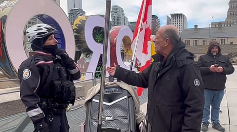 Counter protestors at the Toronto Palestinian flag raising ceremony