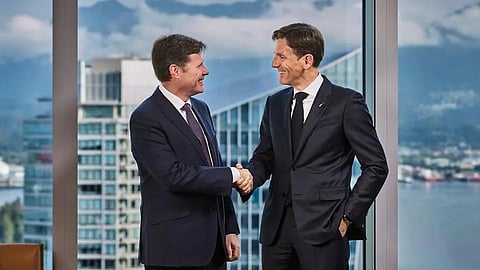 Duncan Wanblad, chief executive of Anglo American PLC, left, and Teck Resources Ltd. CEO Jonathan Price