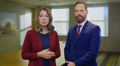 Danielle Smith and Matt Jones in a screenshot from their announcement video.