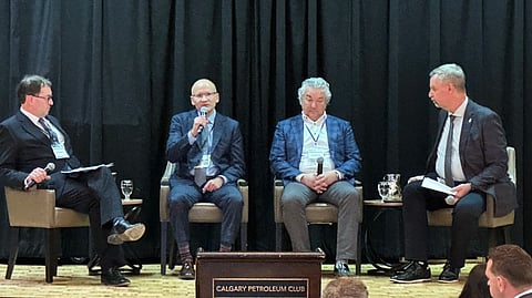Tristan Goodman, president of EPAC (left); Terry Anderson, CEO of ARC Resources; Randy Ollenberger, managing director at BMO Capital Markets, and John Gorman, vice-president of Halliburton for Canada and the US west coast during a panel in Calgary on Wednesday. 