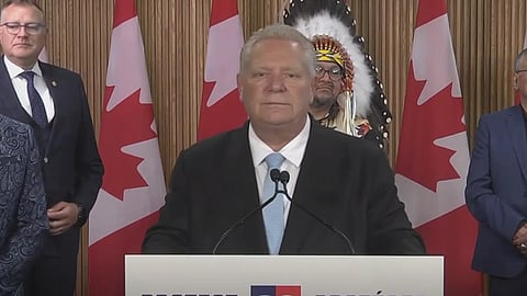 Doug Ford speaking to reporters in Toronto on Thursday