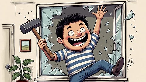 A criminal breaking into a house