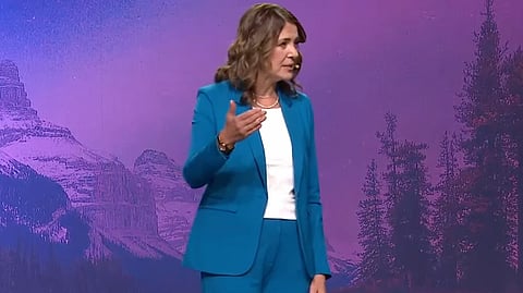 Alberta Premier Danielle Smith gives her keynote address at the 2025 UCP AGM