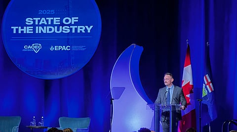 CAOEC President & CEO Mark Scholz addressing the crowd in Calgary at the Hyatt Regency on Monday. 